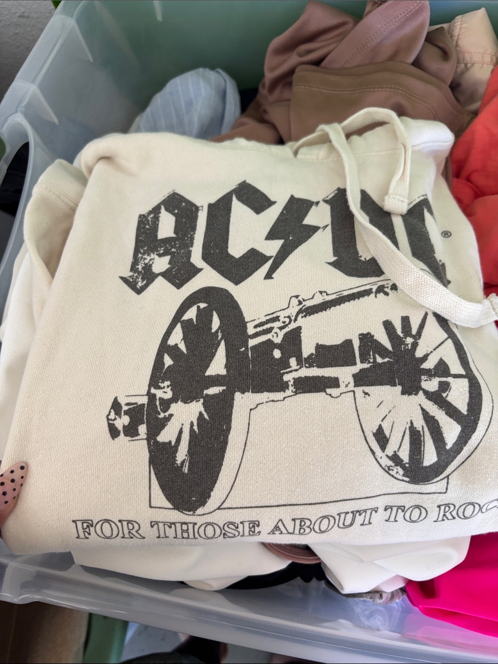 AC/DC Cream Tote Bag with Black Cannon Print